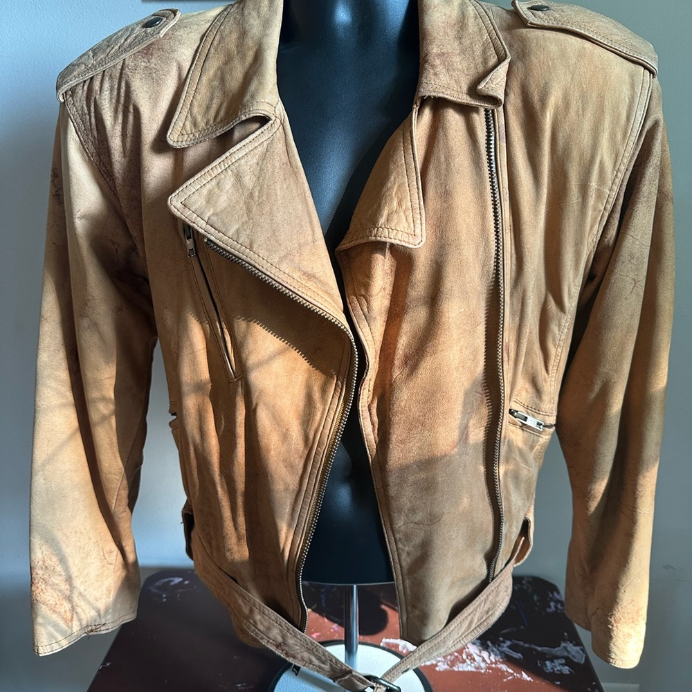 Vintage Whipp Country Leather Motorcycle Style Jacket Sz M Camel
